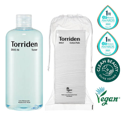 Torriden DIVE-IN Low Molecular Hyaluronic Acid Toner 500ml (Special SET)+Cotton Pad 60P