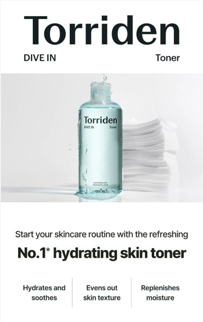 Torriden DIVE-IN Low Molecular Hyaluronic Acid Toner 500ml (Special SET)+Cotton Pad 60P